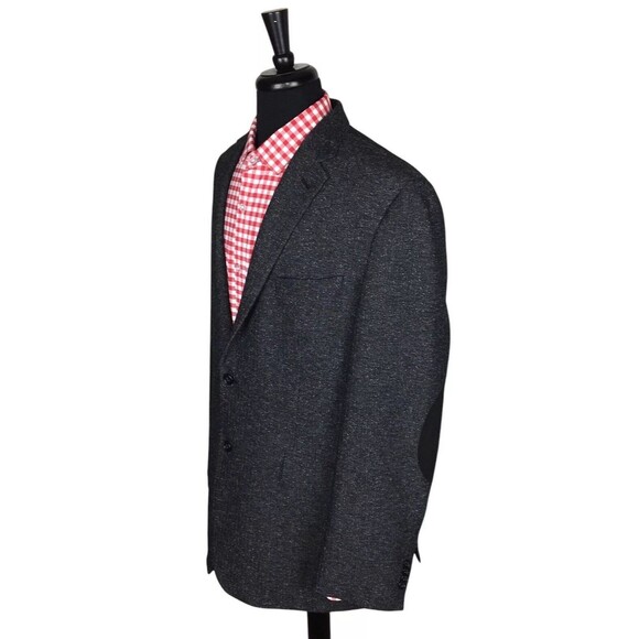 Joseph Abboud Elbow Patch Donegal Tweed Gray Herringbone Sport Coat Blazer 46L
